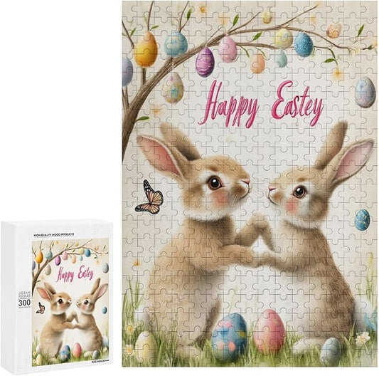 Wooden Puzzle - Easter and The Rabbit Jigsaw Puzzles，Wooden Puzzles for Adults 300 Pieces Unique Gifts for Wall Art，Challenge Puzzles，Educational Games，Family Puzzles