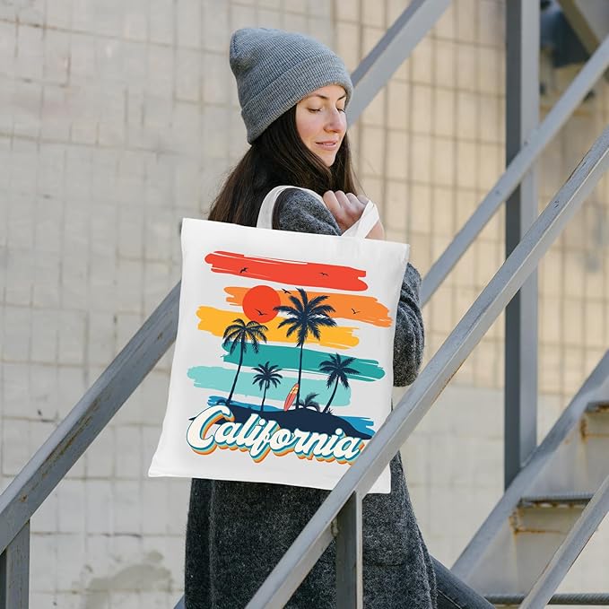 Chuangdi 4 Pcs California Travel Gifts Set Canvas Bag Cosmetic bag 16 oz Tumbler and Keychain California City Souvenirs for Christmas Traveler Friend Lover Sister Gifts
