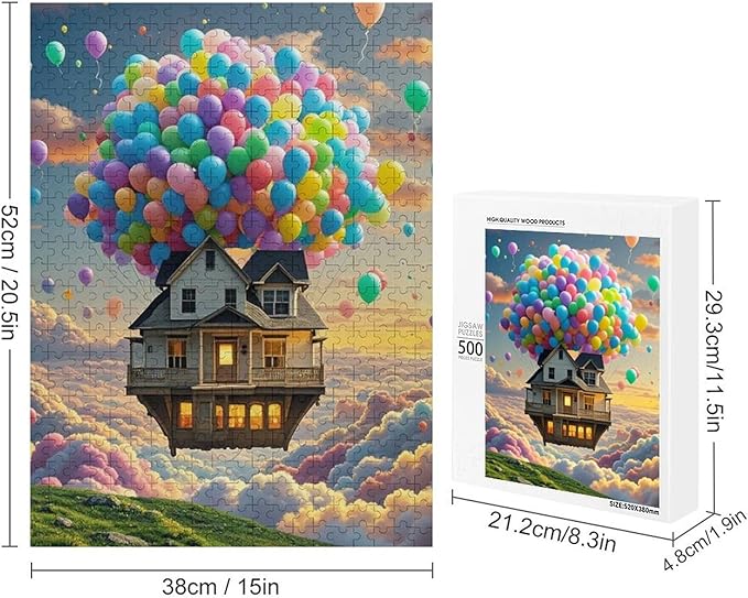 Wooden Puzzle - Floating House Jigsaw Puzzles，Wooden Puzzles for Adults 500 Pieces Challenge Puzzles，Educational Games，Family Puzzles，Unique Gifts for Wall Art