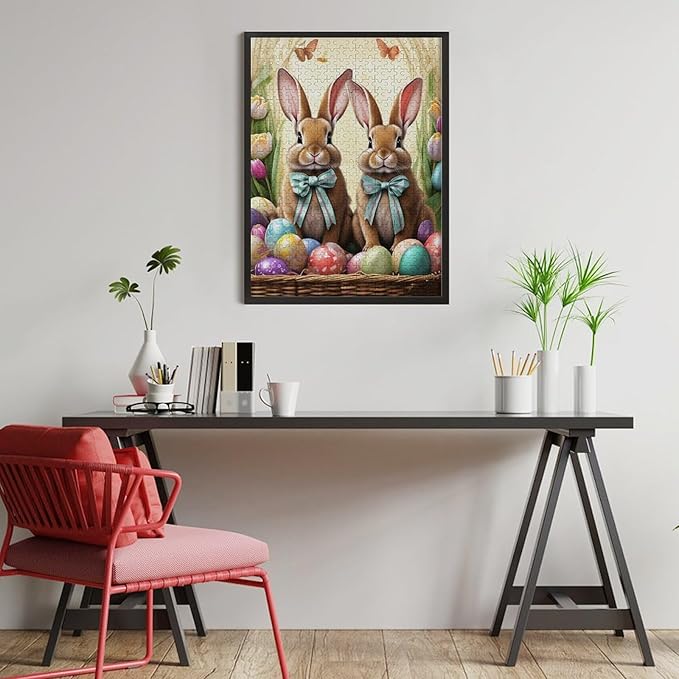 Wooden Puzzle - Easter Bunny and Eggs Jigsaw Puzzles，Wooden Puzzles for Adults 500 Pieces Challenge Puzzles，Educational Games，Family Puzzles，Unique Gifts for Wall Art