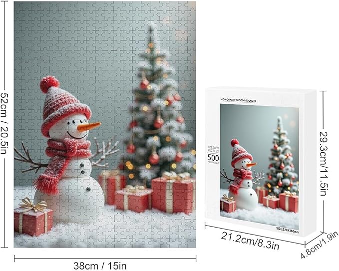 Wooden Puzzles for Adults 500 Pieces, Christmas Winter Snowman, Each Piece is Unique and Perfectly Put Together, are Special Home Decorations, Fun Puzzles, Party Games, Family Toys