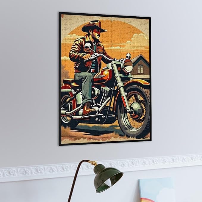 Old Man Old Motorcycle and Old House Wooden Puzzle 500 Pieces Jigsaw Puzzles for Adults Puzzle Educational Toys Challenging Fun Games Gifts for Elders Kids Family and Friends