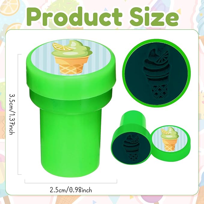 Cinrobiye 24 Pcs Ice Cream Stampers, Candy Donut Party Favors Sweet Themed Birthday Supplies Pre-Inked Classroom Prizes Treat Bag Fillers for Girls Boys Fiesta Pinata Gifts