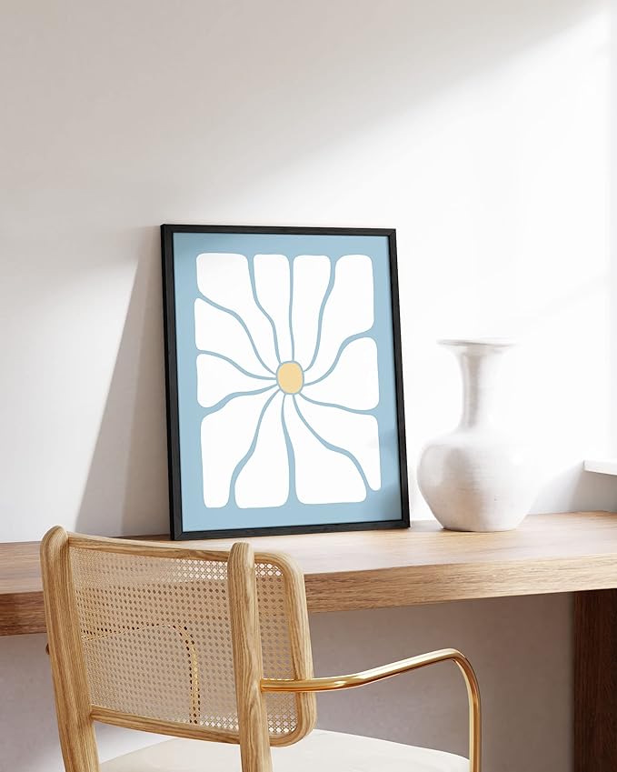 HAUS AND HUES Blue Aesthetic Daisy Artwork - Indie Posters for Room Aesthetic, Trendy Danish Pastel Decor (Unframed, 16x20)