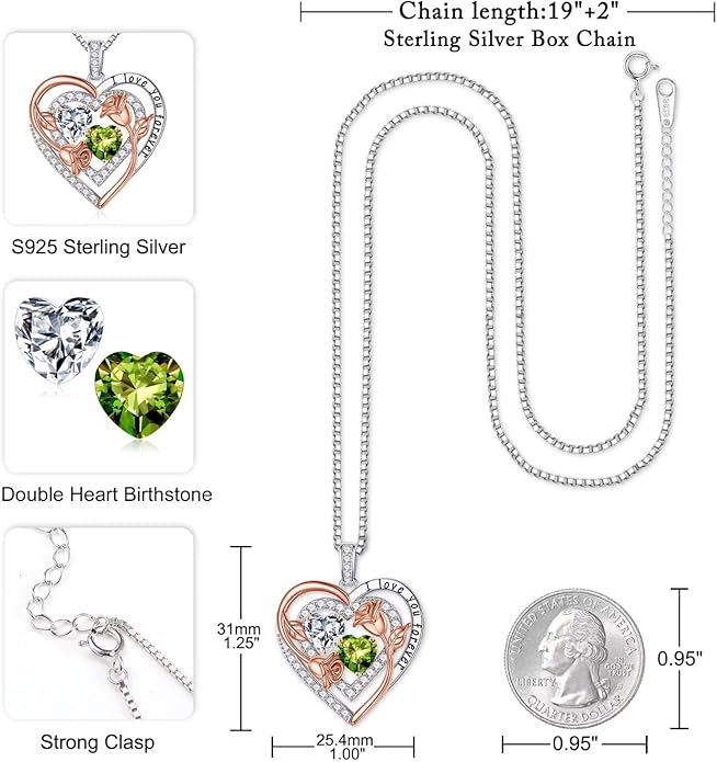 Iefil Valentines Day Gifts for Her - Sterling Silver Birthstone Necklace Anniversary Birthday Gifts for Her Wife Mom Daughter