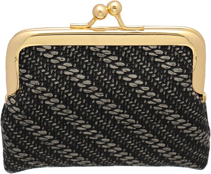 Coin Purse Vintage Bag Lock Wallet Buckle Kiss Lock change purse change holder wallet coin Leather coin wallet(A black)