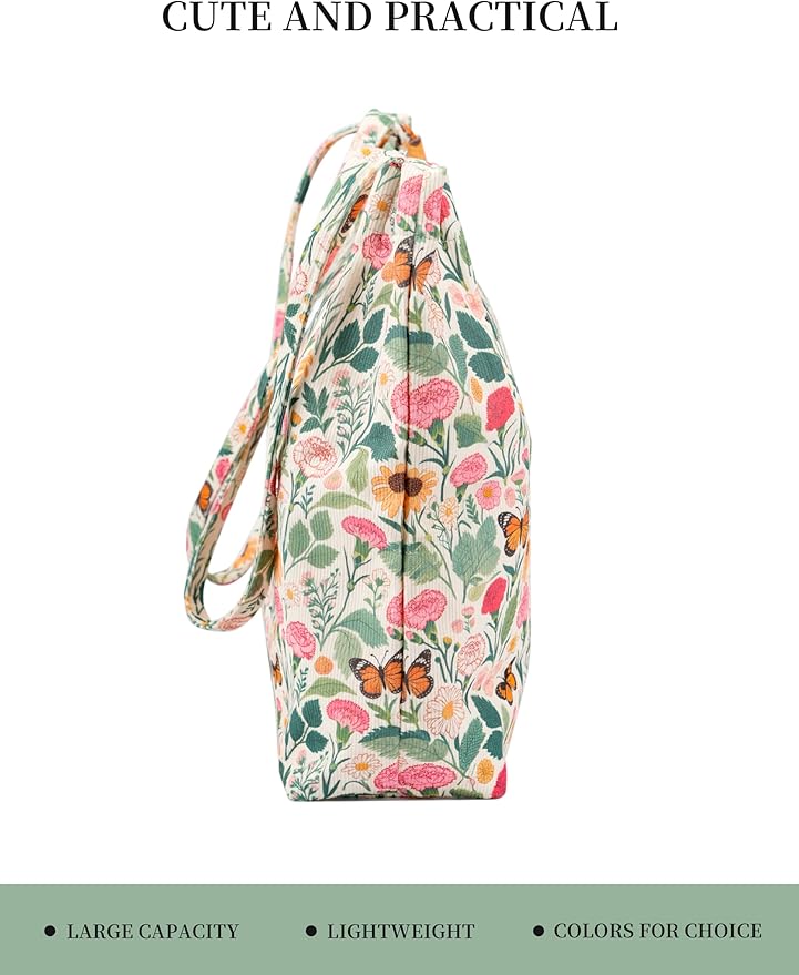 Corduroy Tote Bag Cute Tote Bags for Women Shoulder Bag with Inner Pocket for Work Beach Travel and Shopping Grocery