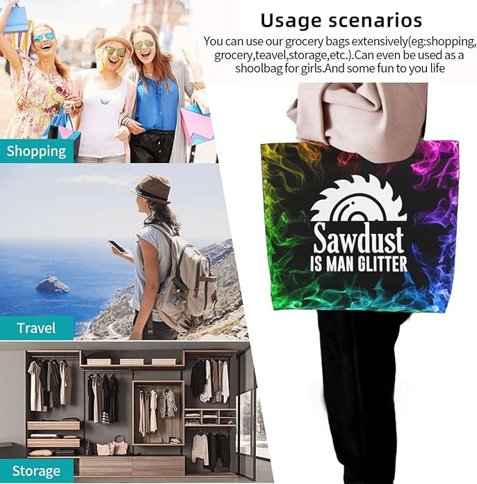 Sawdust is Man Glitter Large Reusable Eco-friendly Shopping Bags Portable Storage Handbag