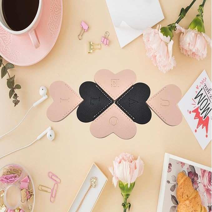 Personalized Leather Book Marks, Heart Bookmark, Unique Cute Handmade Letter Bookmarks Accessories for Reading Women, Teacher, Student, Book Lovers Book Mark Gifts (Black, J)