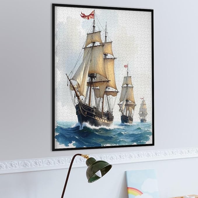 Pirate Ship Ocean Wooden Puzzle 1000 Pieces Jigsaw Puzzles for Adults Puzzle Educational Toys Challenging Fun Games Gifts for Elders Kids Family and Friends
