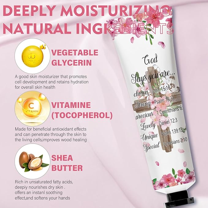 50 Pack Christian Hand Cream Set Gifts for Women Bible Verse Bulk Hand Lotion Travel Size, Hand Cream party Appreciation Gifts with Cards and Organza Bags for Teacher Mom Friend Valentine's Gift