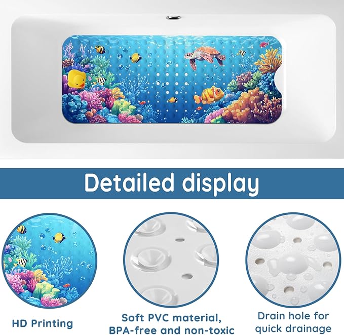 LNOND Bath Mat for Tub, Sea Turtles Bathtub mat Non Slip, Ocean World Bath Mats for Bathroom Non Slip with Drain Holes and Suction Cups,Machine Washable (40 X 16 Inch)