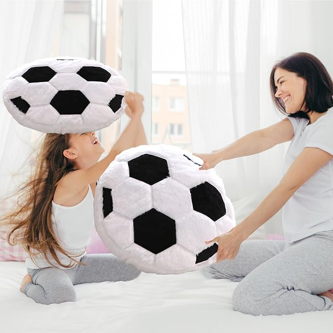 2 Pcs Soccer Pillow, Soft Fluffy Round Cushion Soccer Shaped Throw Pillows, Sports Theme Plush Pillow, Ideal Couch, Bedroom & Soccer Room Decor (15.8 Inch)