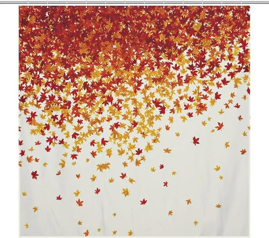 Fall Autumn Shower Curtain Maple Leaves Orange Red Leaf Harvest Waterproof Washable Fabric Bathroom Shower Curtains for Bathroom Decorations Home Indoor Decor 72x72Inch