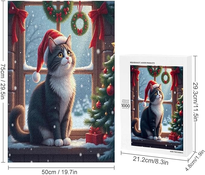 Jigsaw Puzzles for Adults 1000 Piece - Christmas Black Cat Wooden Puzzles, Puzzle Games, Stress Relief Games, Funny Puzzles，Unique Gifts for Wall Art