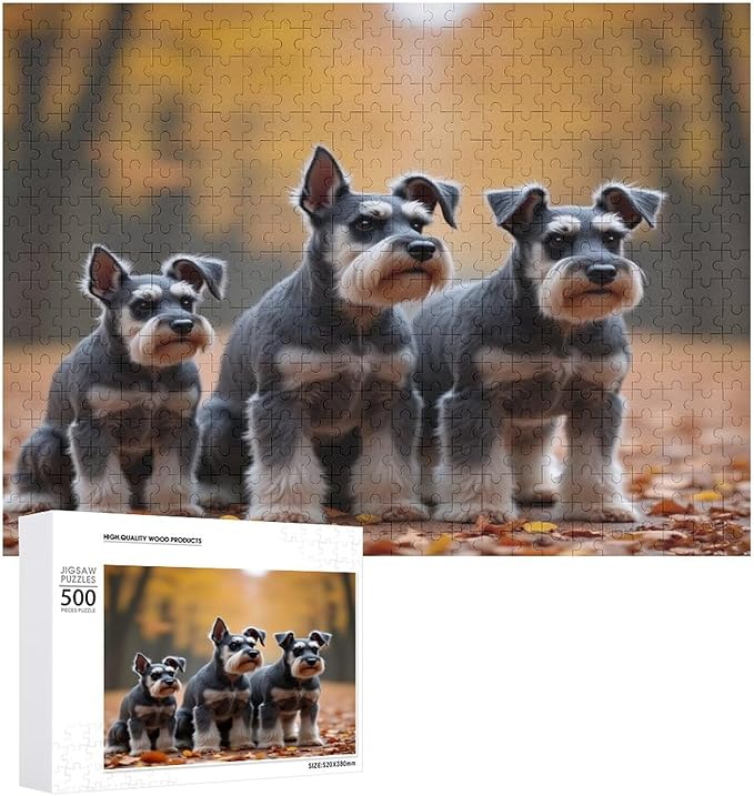 Miniature Schnauzers in Autumn Park - 500 Piece Jigsaw Puzzles for Adults，Stress Relieving Game Props Positive Thinking Puzzles Party Entertainment Puzzles for Adults and Teens Toy