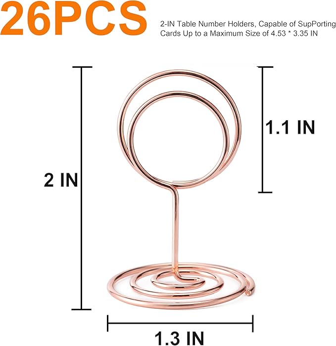 Hoewina 26Pcs Table Number Holders, Place Card Holder, Wire Picture Holder, Small Size Table Card Holders, Photo Holder for Centerpieces, Wedding Reception, Party, Birthday (Rose Gold)