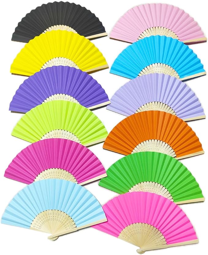 Paper Hand Fans, 8.3 Inch Foldable Handheld Fans for Wedding Favors, Party Decorations, Bridal Shower, Baby Shower, Summer Cooling, (Color 60pcs)