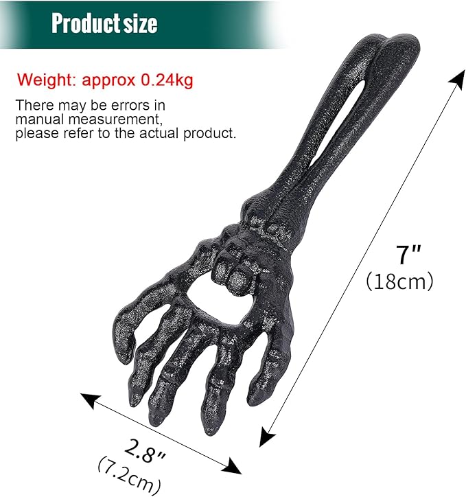 Sungmor Cast Iron Skeleton Hand Bottle Opener - Heavy Duty Vintage Gothic Bar Accessory, Wall Mount Black Skull Hand for Beer & Soda Bottles, Halloween Party Novelty Décor