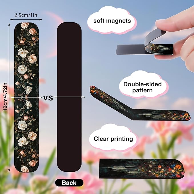 Dark Academia Magnetic Bookmark - 30 Pcs Gothic Flower Book Mark Magnets Retro Aesthetic Bookmarks Magnetic Skull Plants Dragonfly Book Markers Page Clip for Women Students Teacher Reading Gift