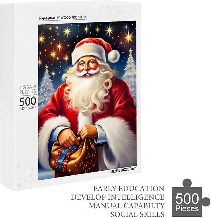 Puzzles for Adults 500 Pieces Wooden Jigsaw Puzzle - Santa Carrying Presents Theme Puzzle，Party Games，Family Toys，Educational Puzzles，Stress Relief Wooden Puzzle，Gifts for Family and Friends