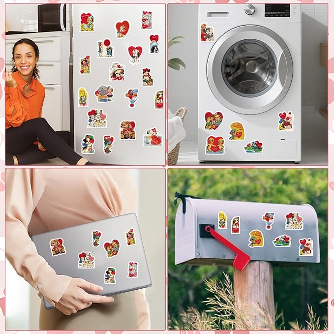 Valentine's Day Fridge Magnet Stickers - 24 Pcs Vintage Valentine's Day Heart Love Dog Refrigerator Magnet Valentine Fridge Stickers for Home Kitchen Office Cruise Locker Mailbox Door Decor