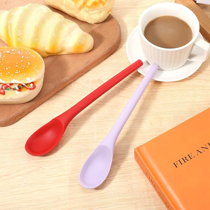 2 PCS Silicone Spoons Coffee 7.87 Inch Tea Spoon Silicone Multicolor Mix Drinks Accessory Silicone-Spoons for Coffee and Tea, Milk, Red, Purple