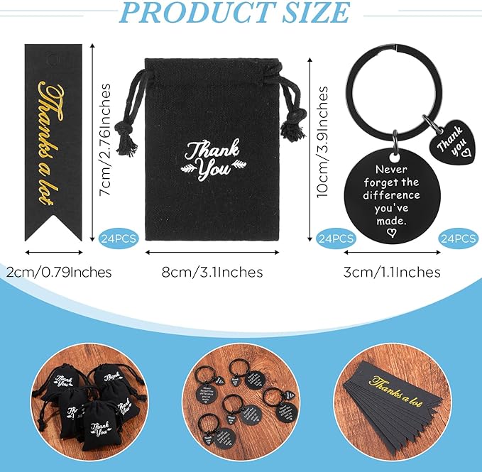 72 Pcs Employee Appreciation Gifts Bulk for Coworker 2025 Thank You Gifts Keychain with Drawstring Bag and Card