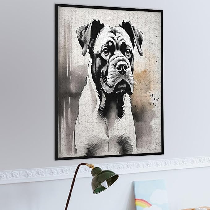 Boxer Dog Portrait Animal Wooden Puzzle 1000 Pieces Jigsaw Puzzles for Adults Puzzle Educational Toys Challenging Fun Games Gifts for Elders Kids Family and Friends