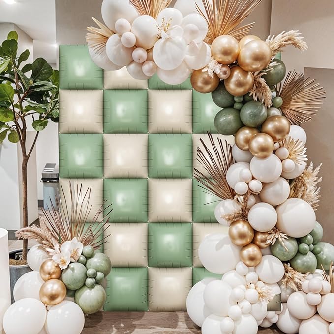 Sage Green Square Foil Balloon Wall, 20 PCS Double Sided Mint and Beige Square Balloon Wall Backdrop for Gender Neutral Baby Shower Wedding Jungle Safari Woodland Birthday Party Decoration