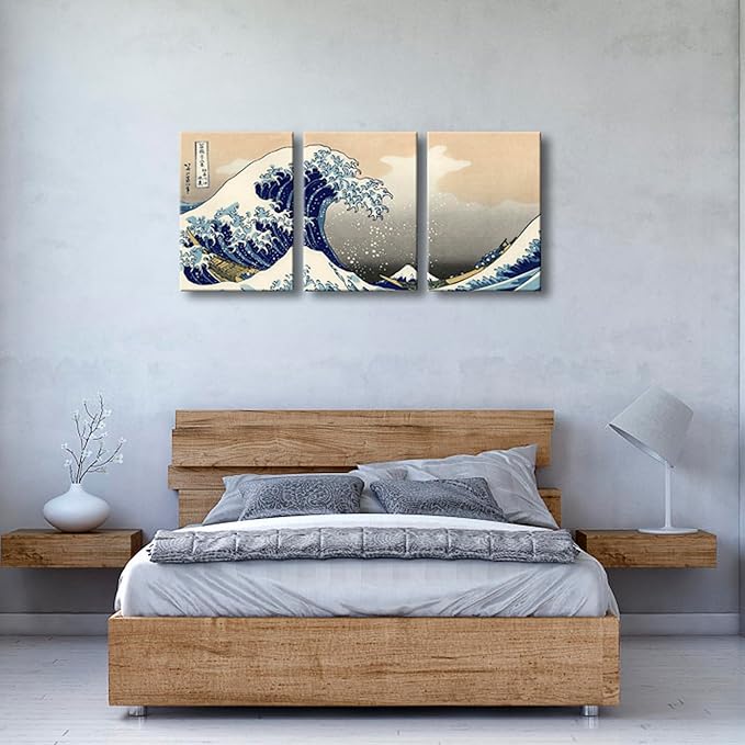 Wieco Art Great Wave of Kanagawa Katsushika Hokusai 3 Piece Modern Canvas Prints Artwork Abstract Pictures Paintings on Canvas Wall Art for Home Office Decorations Wall Decor