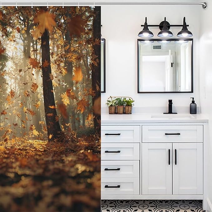 Fall Tree Shower Curtain Autumn Maple Tree Yellow Orange Leaves Brown Branch Waterproof Washable Fabric Bathroom Shower Curtains for Bathroom Decorations Home Indoor Decor 64x72Inch
