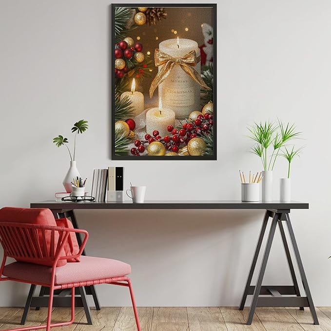 Wooden Puzzles 1000 Piece，Christmas Atmosphere Candle Light, Merry Christmas Themed Jigsaw Puzzles，Funny Puzzles，Stress Relief Games，Puzzle Games Challenge Puzzles
