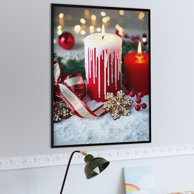 Jigsaw Puzzles for Adults 1000 Piece - Merry Christmas，Christmas Candles Wooden Puzzle，Stress Relief Games，Funny Puzzle，Unique Gifts for Wall Art ，Family Puzzles，Educational Games，Challenge Puzzles