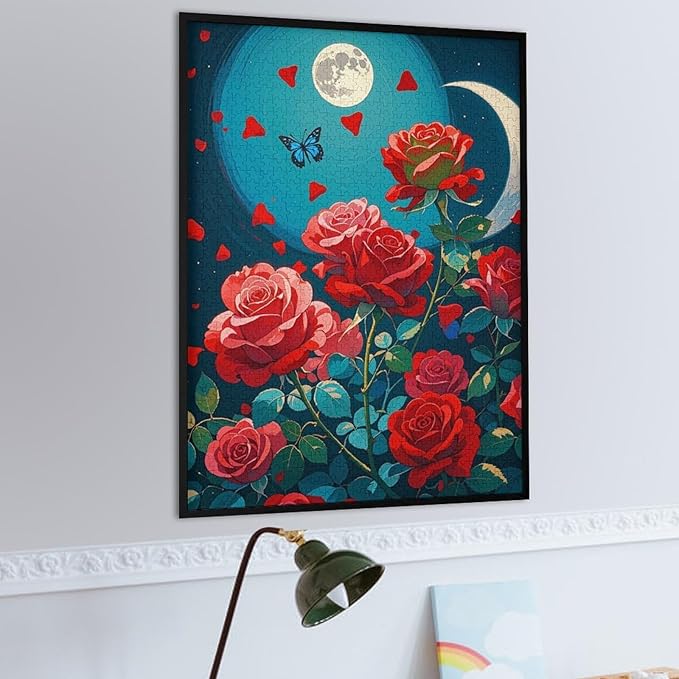 Jigsaw Puzzles for Adults 1000 Piece - Butterfly Red Rose Garden Wooden Puzzles, Puzzle Games, Stress Relief Games, Funny Puzzles，Unique Gifts for Wall Art，Family Puzzles