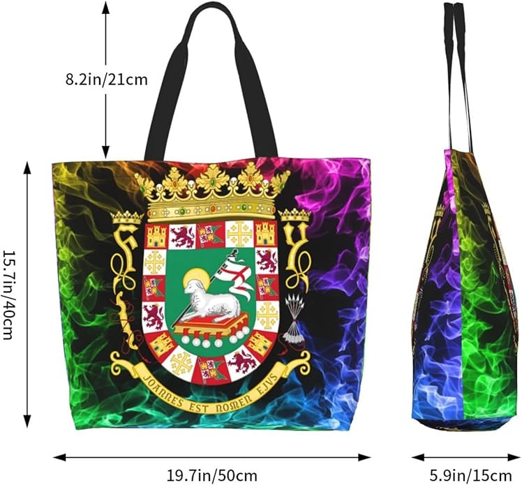Porto Rico National Emblem Large Reusable Eco-friendly Shopping Bags Portable Storage Handbag