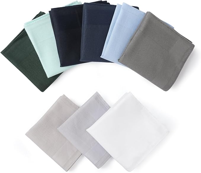 HOULIFE 100% Cotton Unisex Handkerchiefs, Solid Stripe Handkerchiefs for Men & Women Soft Cotton Hankies 15.7x15.7 ”