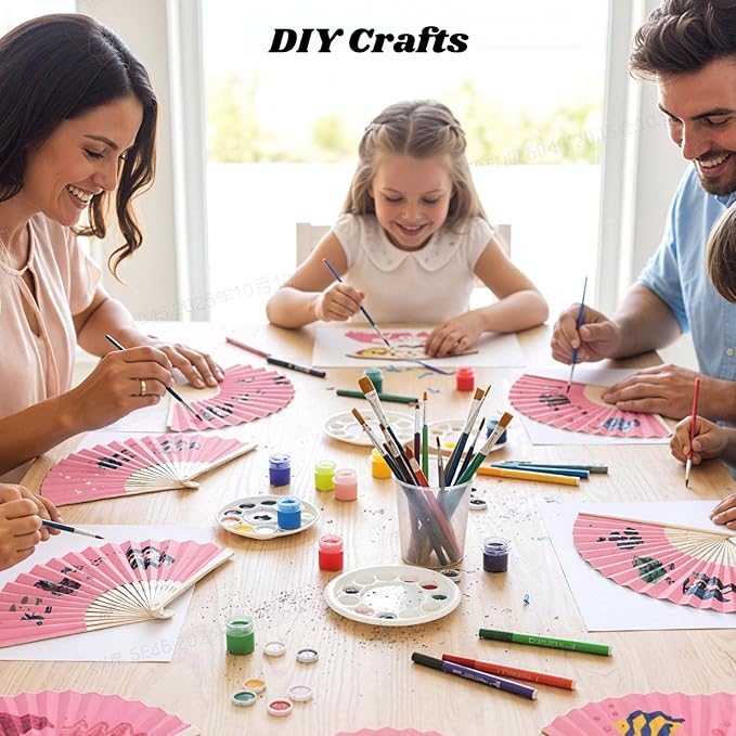 JOHOUSE 12 PCS Paper Folding Hand Fans, 8.3 Inch Pink Paper Fans Handheld Portable for Wedding, Party Favors, Bridal Baby Shower DIY Crafts Pink Party Decorations Valentine's day gifts for class