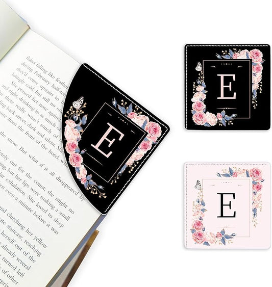 2 Pack A-Z Leather Book Corner Bookmark, Durable Handmade Reading Accessories - Gifts for Readers, Women, Men, Teachers, Students E
