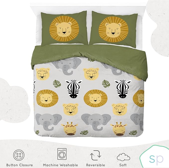Saturday Park Safari Friends Full/Queen Duvet Cover & Sham Set - 3 Piece 100% Organic Cotton Duvet Set - GOTS & Oeko-TEX Certified