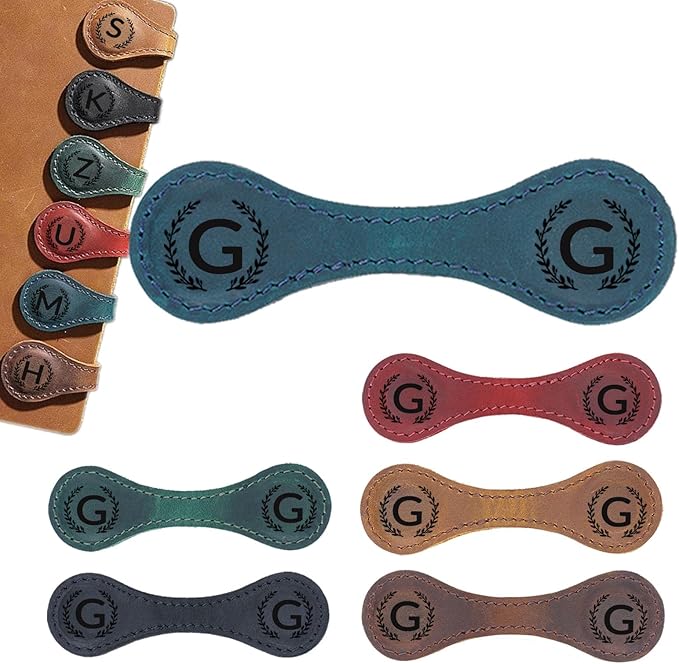 Magnetic Leather Bookmark with 26 Initial for Reading Women,Personalized Magnet Book Marks Gifts for Men,Book Lovers (Blue, G)