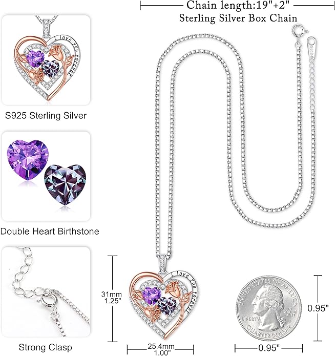 Iefil Valentines Day Gifts for Her - Sterling Silver Birthstone Necklace Anniversary Birthday Gifts for Her Wife Mom Daughter