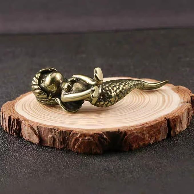 Small Brass Metal Statue,Mermaid Brass Figurine,Solid Copper Decorations,Tea Pet Home Decorations,Fung Shui Statue for Housewarming,Collection Gifts