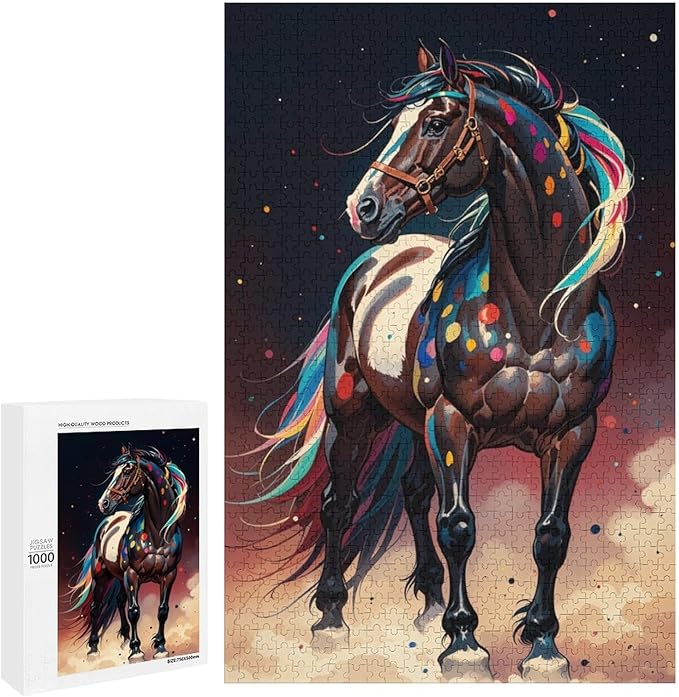 Jigsaw Puzzles for Adults 1000 Piece - Colorful Horses Themed Wooden Puzzles，Stress Relief Games，Puzzle Games Challenge Puzzles，Educational Games，Family Puzzles