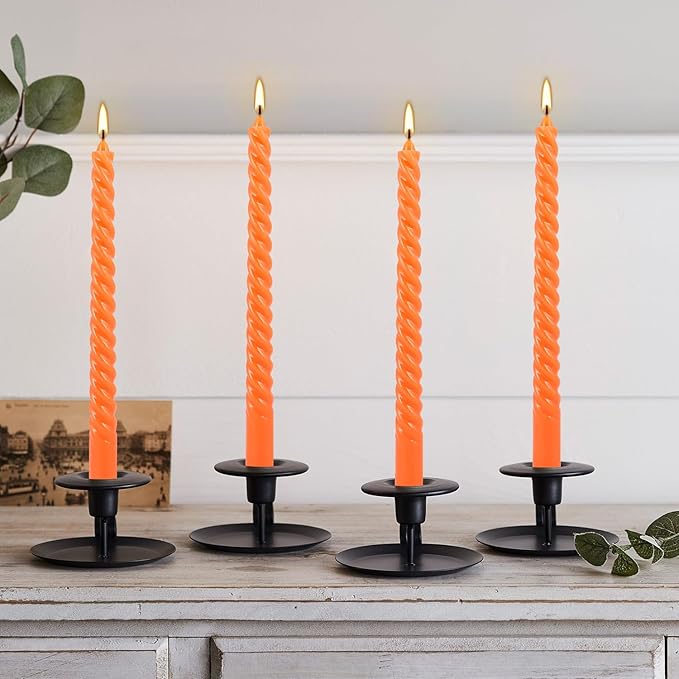 12 Pack 10 Inch Spiral Taper Candle Set, Unscented Dripless Candlesticks for Dinner,Party Brithday Wedding,Halloween and Home Decoration（Orange ）