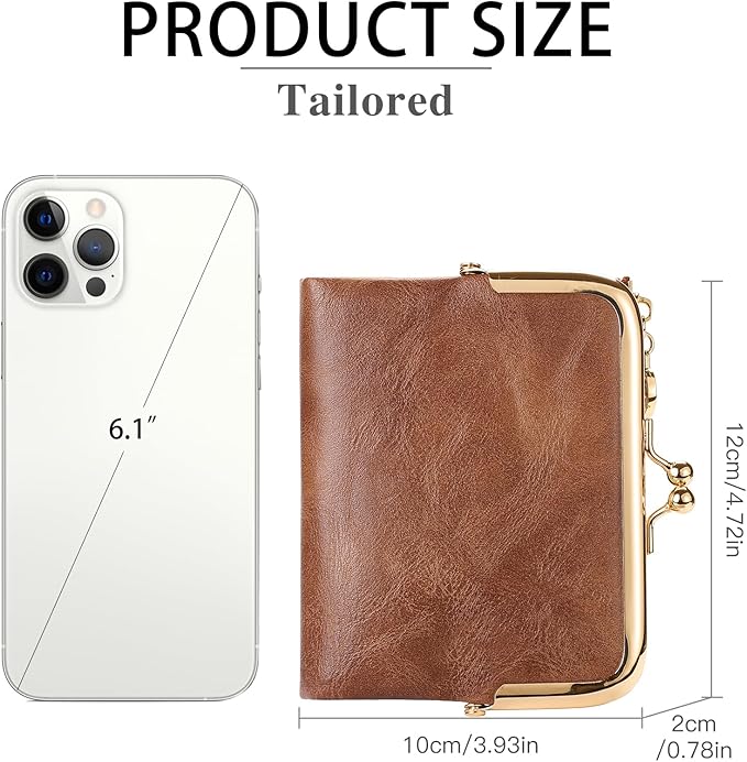 Wallet Women Small RFID Blocking Bifold Leather Wallets for Women Vintage Coin Purse With Zipper and Kiss Lock