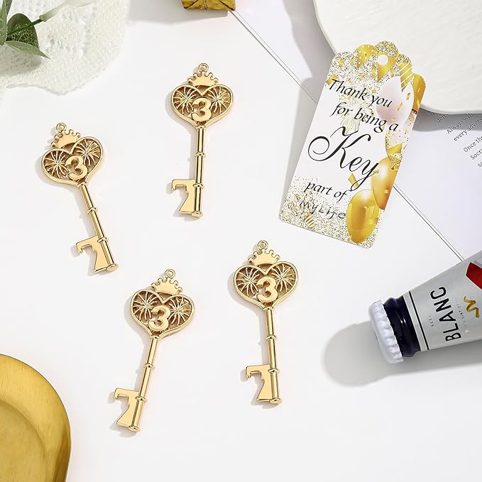 48PCS 3th Birthday Bottle Opener 3 Souvenir Party Supplies Key Opener 3th Baby Birthday Return Gifts Wedding 3th Baby Shower Gender Reveal Anniversary Party Decor (48,3th opener)