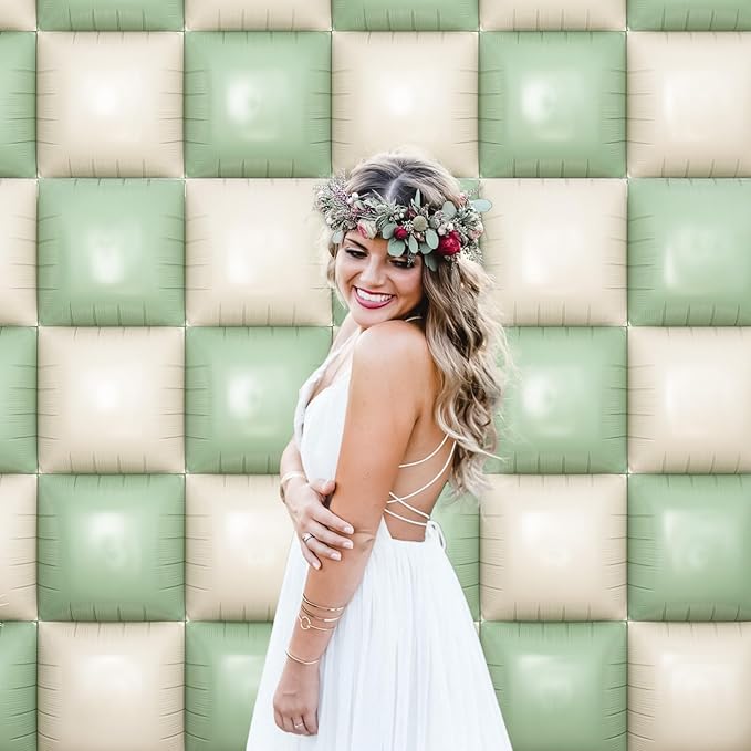 Sage Green Square Foil Balloon Wall, 20 PCS Double Sided Mint and Beige Square Balloon Wall Backdrop for Gender Neutral Baby Shower Wedding Jungle Safari Woodland Birthday Party Decoration