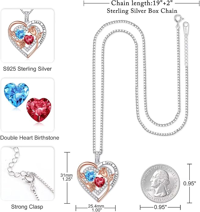 Iefil Valentines Day Gifts for Her - Sterling Silver Birthstone Necklace Anniversary Birthday Gifts for Her Wife Mom Daughter