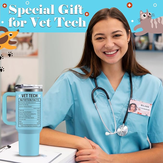 Vet Tech Gifts for Women Men, Vet Tech Tumbler Cup 40 OZ, Appreciation Gifts for Veterinarian, Veterinary Technician Gift for Birthday Graduation Christmas